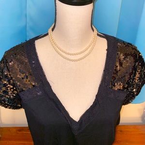 Women’s Sequin Capped Sleeve Top